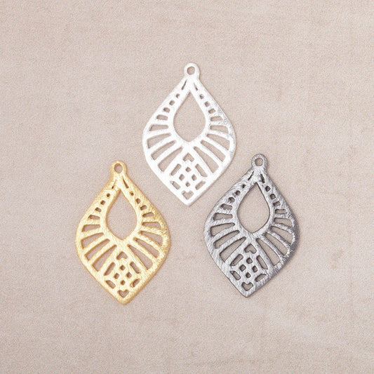 21x15.5mm Brushed Filigree Tear Drop Charm Set of 4 pieces