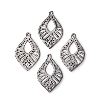 21x15.5mm Brushed Filigree Tear Drop Charm Set of 4 pieces