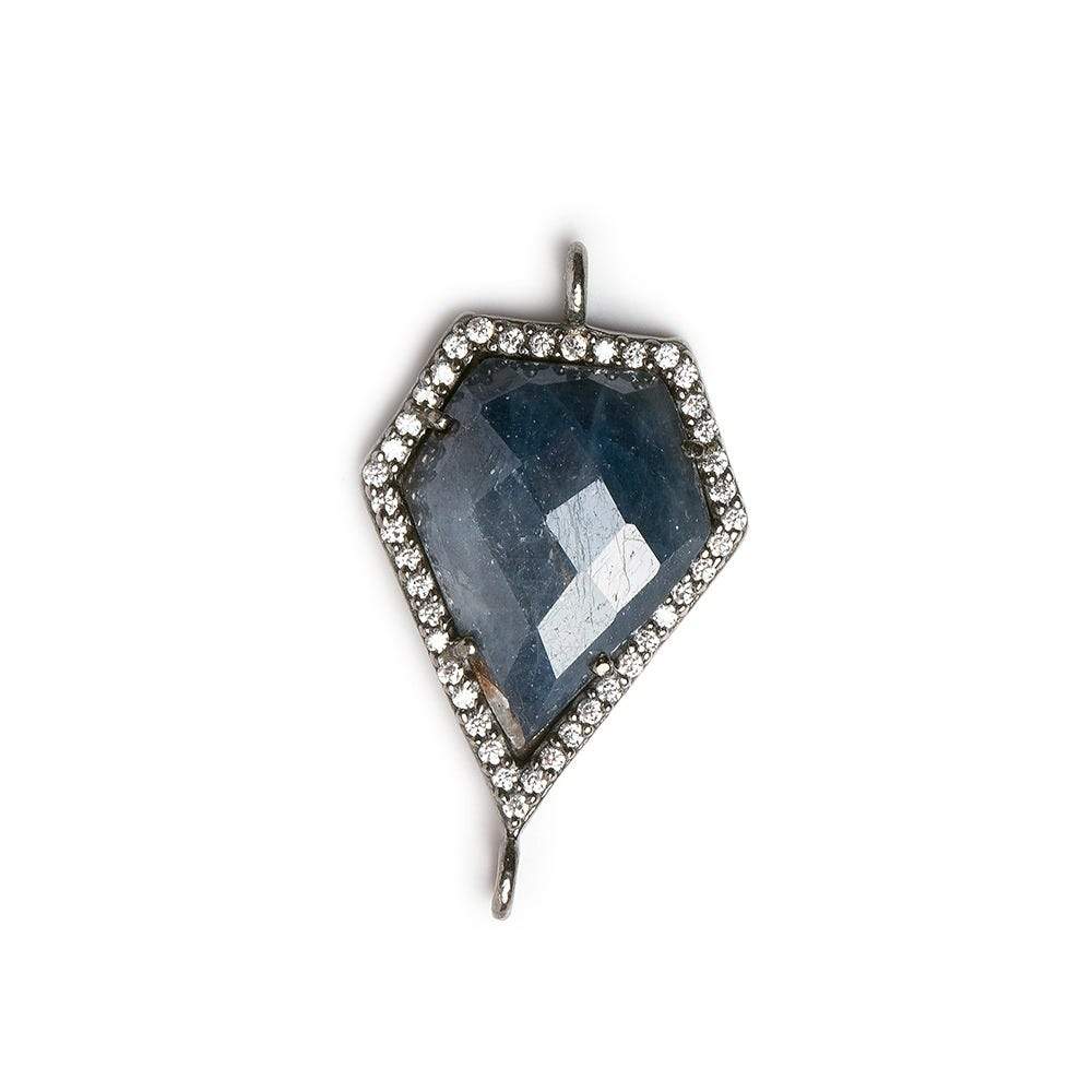 21x15mm Black Gold CZ Bezel & Blue Sapphire Modified Shield Connector 1 piece