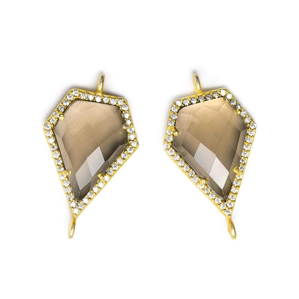 21x15mm Vermeil CZ Bezel & Smoky Quartz Modified Shield Connector 1 piece