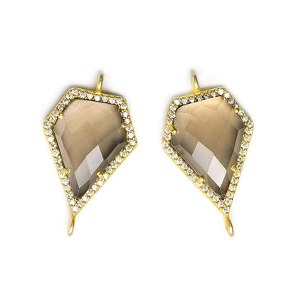 21x15mm Vermeil CZ Bezel & Smoky Quartz Modified Shield Connector 1 piece