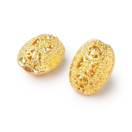 21x16mm 22kt Gold Plated Copper Filigree Oval Beads Set of 2 pieces