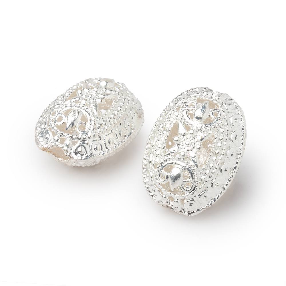 21x16mm Silver Plated Copper Filigree Oval Beads Set of 2 pieces