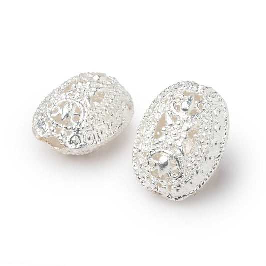 21x16mm Silver Plated Copper Filigree Oval Beads Set of 2 pieces