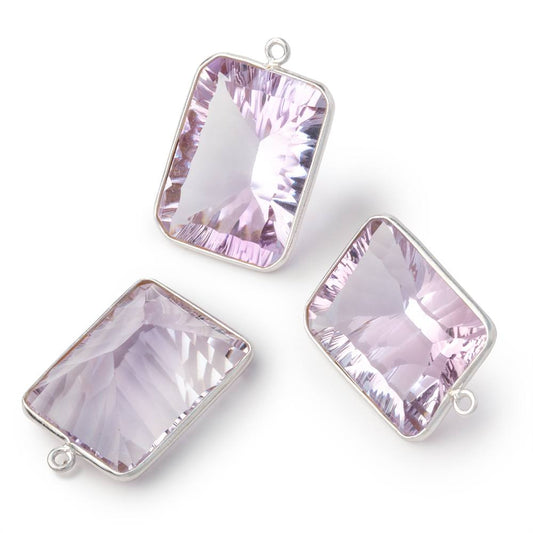 21x16mm Sterling Silver Bezel Pink Amethyst Pavilion Faceted Rectangle 1 Pendant