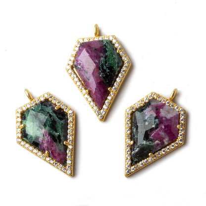 21x17mm Vermeil CZ Bezel Ruby in Zoisite Modified Shield Pendant 1 piece
