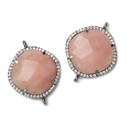 21x21mm Black Gold Bezel CZ and Pink Peruvian Opal Pillow 2 ring Connector 1 focal bead