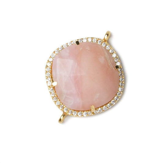 21x21mm Vermeil Bezel CZ and Pink Peruvian Opal Pillow 2 ring Connector 1 pc