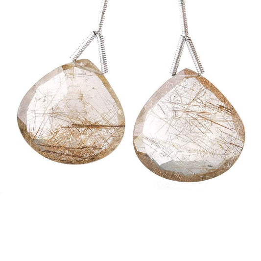 21x21mm Rutilated Quartz Faceted Heart Focal Bead 2 pieces