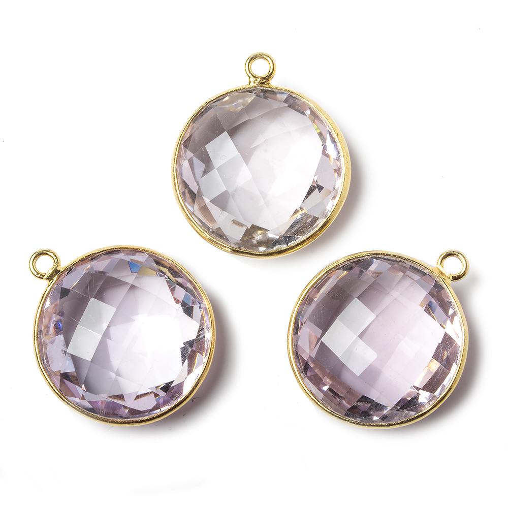 21x21mm Vermeil Bezel Pink Amethyst faceted coin Pendant 1 piece