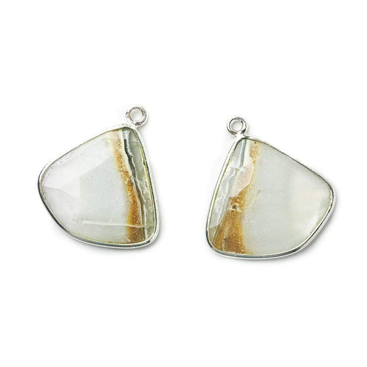 21x22mm Sterling Silver .925 Bezeled Banded White Agate Set of 2 pendants