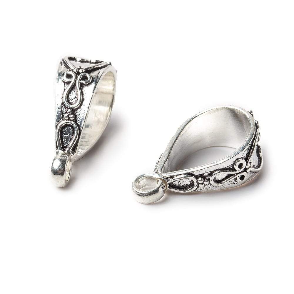 21x8mm Antiqued Sterling Silver Bail Filigree Heart Design  1 finding