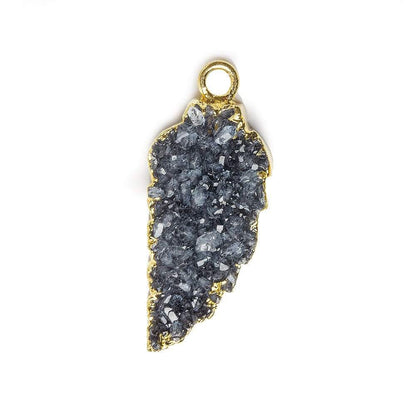 21x9mm Gold Leafed Grey Black Drusy Feather Pendant 1 piece