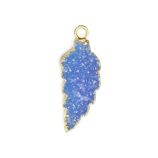 21x9mm Gold Leafed Santorini Blue Drusy Feather Pendant 1 piece