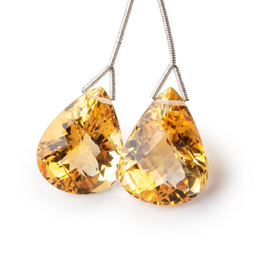 22-23mm Citrine Faceted Pear Focal Set of 2 Beads