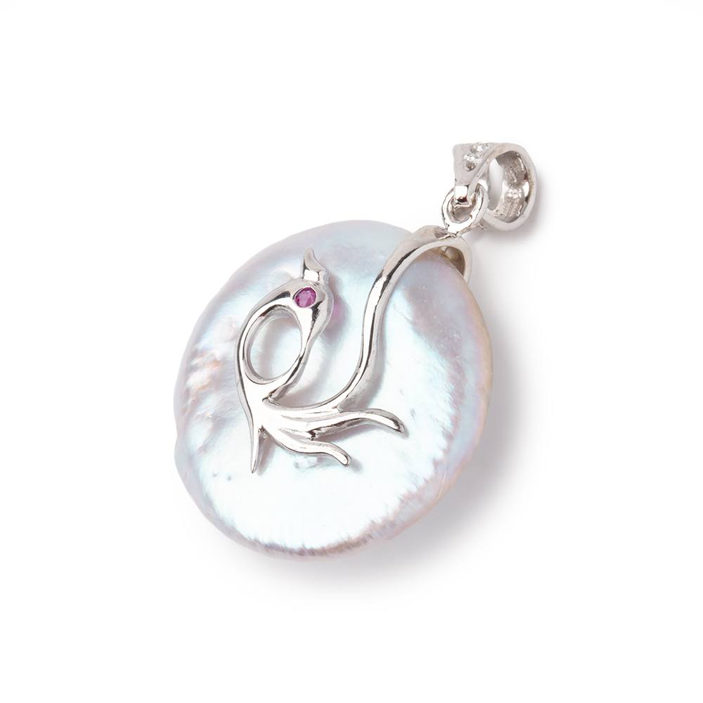 22.5mm .925 Silver Capped Silver Coin Pearl Pendant 1 focal piece