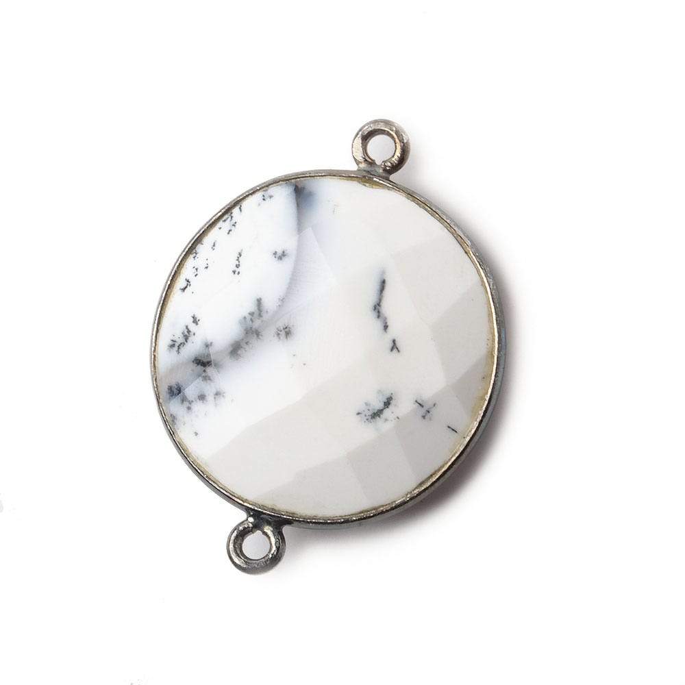 22mm Black Gold .925 Bezeled Dendritic Opal opaque Coin Focal Bead Connector 1 pc