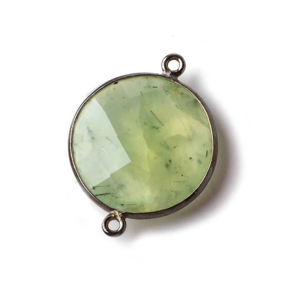 22mm Black Gold .925 Bezeled Prehnite Coin Focal Bead Connector 1 piece
