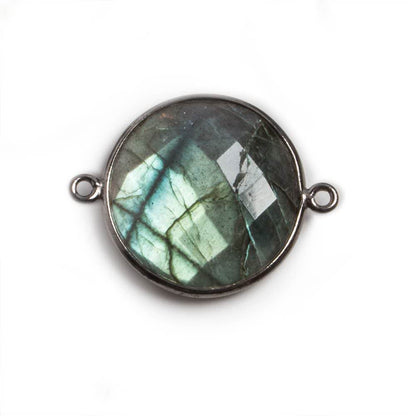 22mm Black Gold Bezeled Labradorite Coin Focal Bead Connector 1 pc