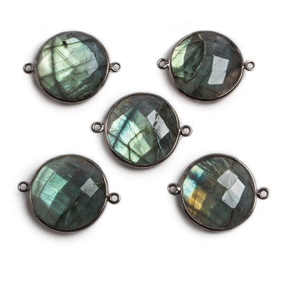 22mm Black Gold Bezeled Labradorite Coin Focal Bead Connector 1 pc