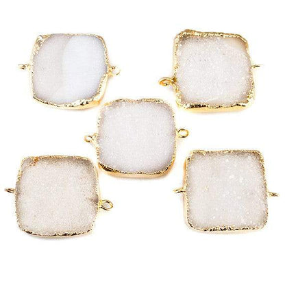 22mm Gold Leafed Natural White Drusy Square Connector Focal Bead
