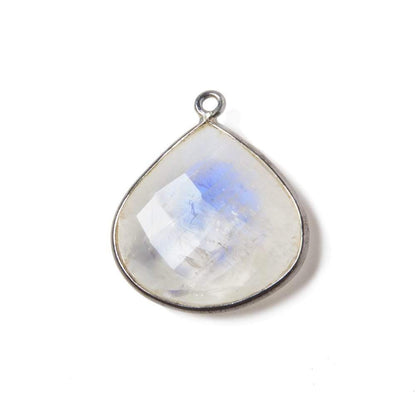 22mm Oxidized Silver Bezeled Rainbow Moonstone faceted heart Pendant 1 pc