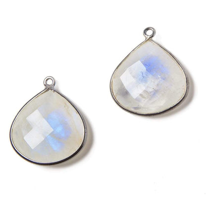 22mm Oxidized Silver Bezeled Rainbow Moonstone faceted heart Pendant 1 pc