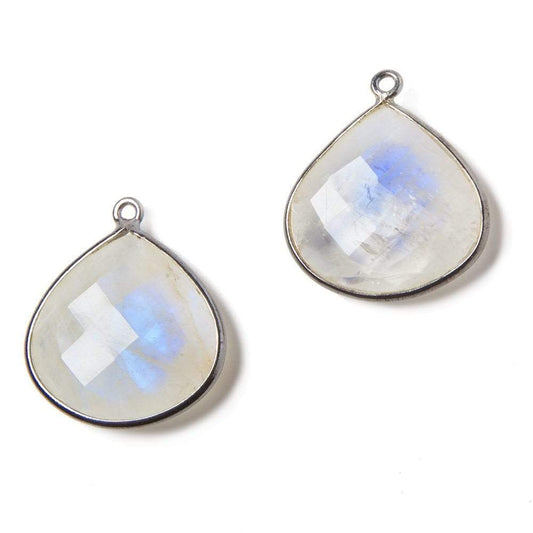 22mm Oxidized Silver Bezeled Rainbow Moonstone faceted heart Pendant 1 pc