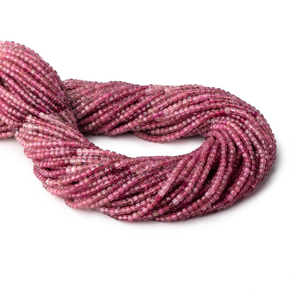 2.2mm Pink Tourmaline Micro Faceted Cube Beads 12.5 inch 140 pieces