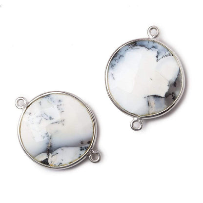 22mm Silver .925 Bezeled Dendritic Opal opaque Coin Focal Bead Connector 1 pc