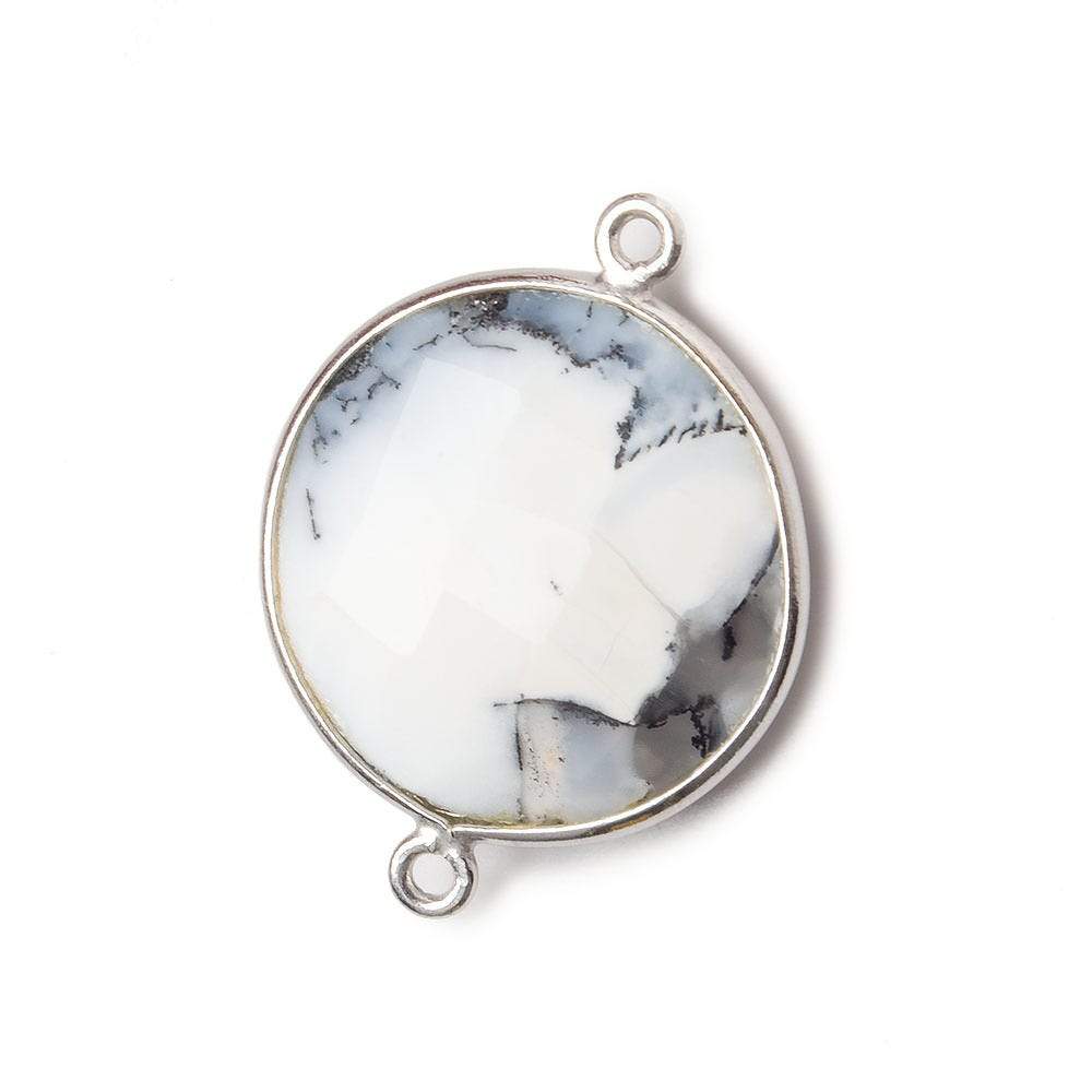 22mm Silver .925 Bezeled Dendritic Opal opaque Coin Focal Bead Connector 1 pc