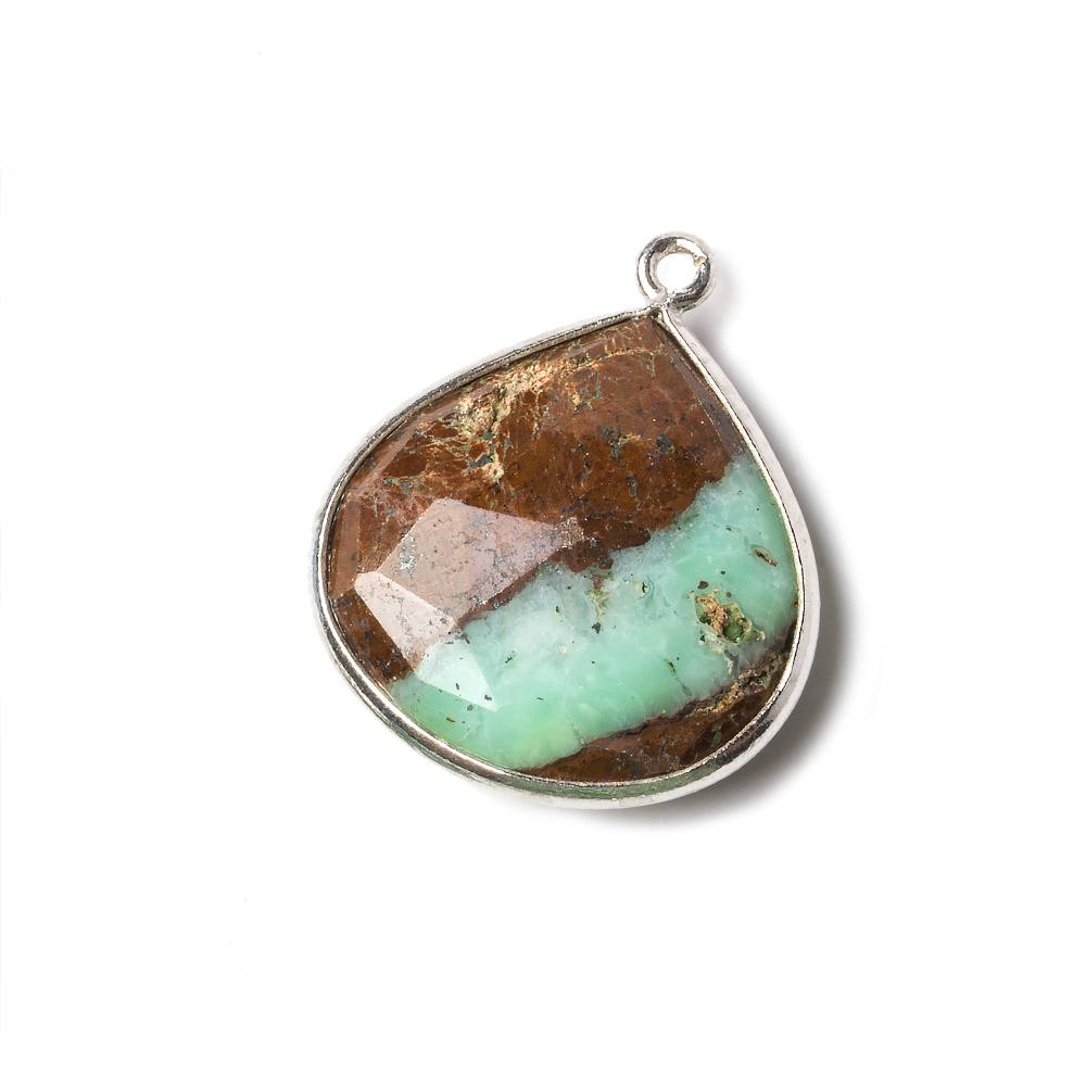 22mm Silver Chrysoprase & Matrix faceted heart 1 ring Pendant 1 piece