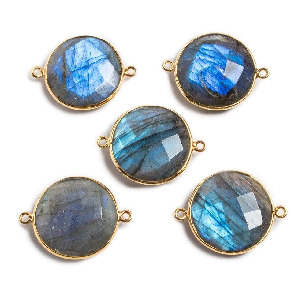 22mm Vermeil Bezeled Labradorite Coin Focal Bead Connector 1 pc