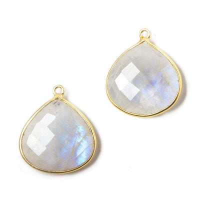 22mm Vermeil Bezeled Rainbow Moonstone faceted heart Pendant 1 piece