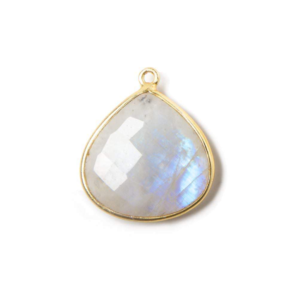 22mm Vermeil Bezeled Rainbow Moonstone faceted heart Pendant 1 piece