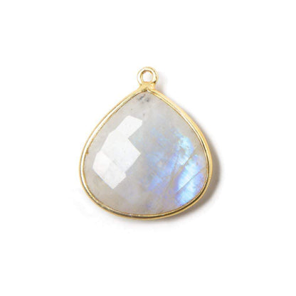 22mm Vermeil Bezeled Rainbow Moonstone faceted heart Pendant 1 piece