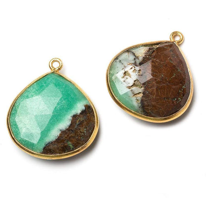 22mm Vermeil Chrysoprase & Matrix faceted heart 1 ring Pendant 1 piece