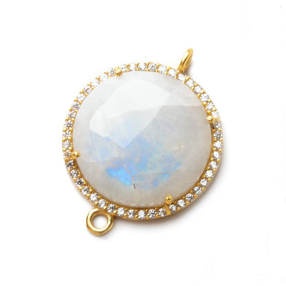 22mm Vermeil CZ Bezel Rainbow Moonstone Coin Connector 1 piece