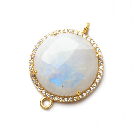 22mm Vermeil CZ Bezel Rainbow Moonstone Coin Connector 1 piece