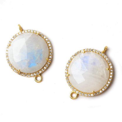 22mm Vermeil CZ Bezel Rainbow Moonstone Coin Connector 1 piece