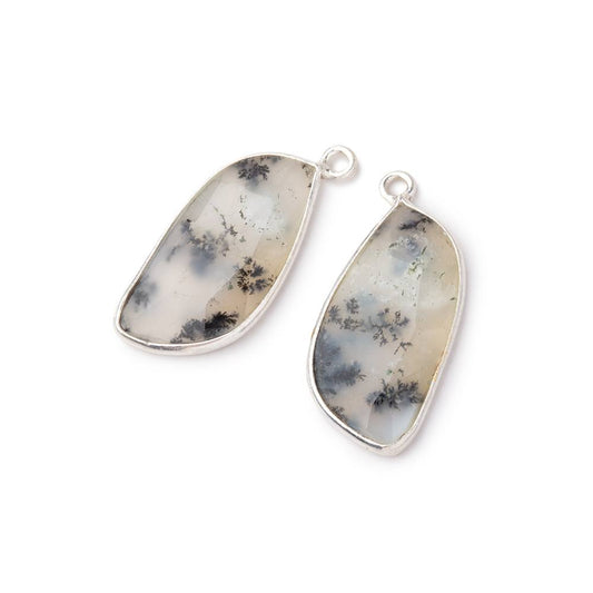 22x11.5mm .925 Silver Bezel Dendritic Opal Faceted Freeform Set of 2 Pendants