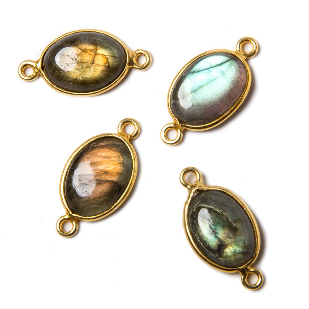 22x11mm Vermeil Bezeled Labradorite plain oval Connector 1 piece