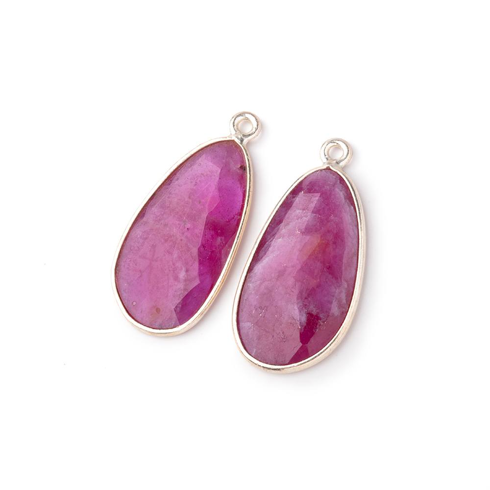 22x12mm .925 Silver Bezel Ruby Faceted Freeform Set of 2 Pendants