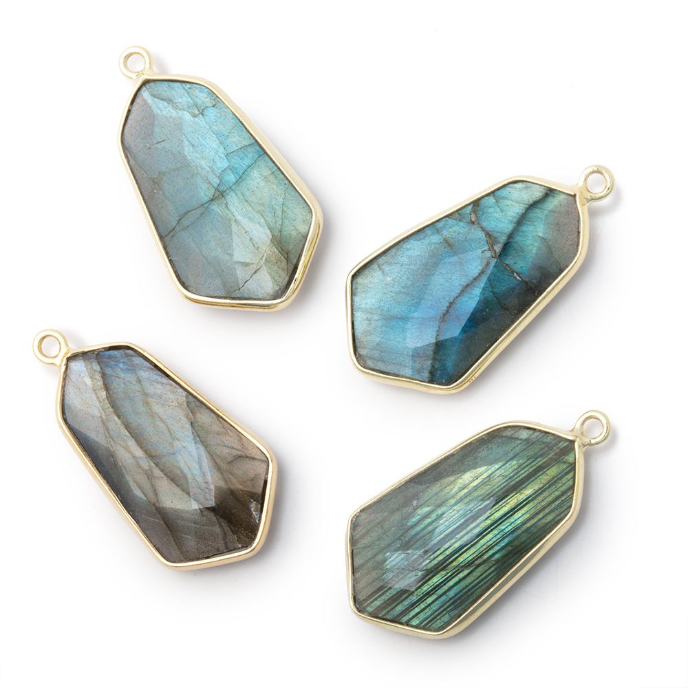 22x12mm Vermeil Bezel Labradorite Faceted Shield 1 Pendant