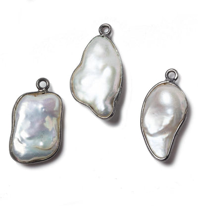 22x13mm Black Gold Bezeled Rose' White Keshi Pearl Pendant 1 piece