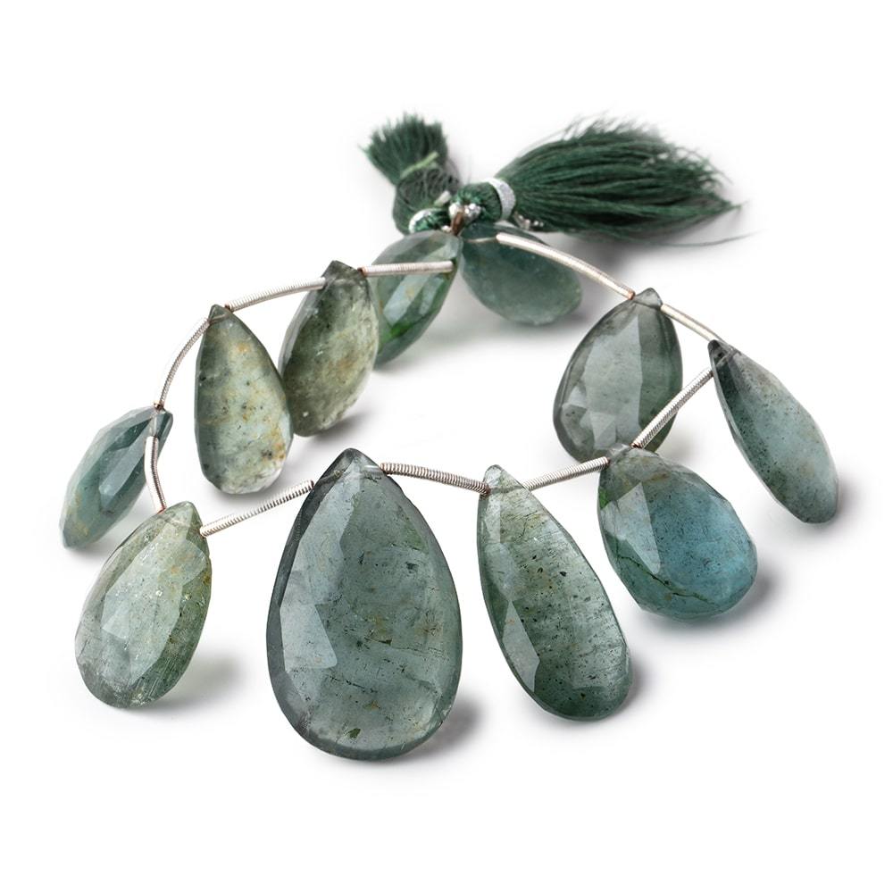 22x14-34x21mm Moss Aquamarine Faceted Pear Beads 8 inch 11 pieces