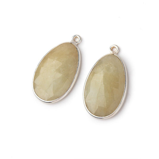 22x14mm .925 Silver Bezel Beryl Faceted Freeform Set of 2 Pendants