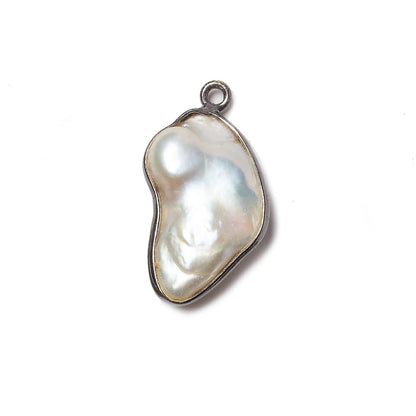 22x14mm Black Gold Bezeled Rose' White Keshi Pearl Pendant 1 piece