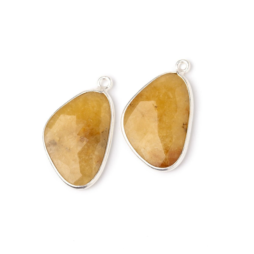 22x15mm .925 Silver Bezel Yellow Beryl Faceted Freeform Pendants Set of 2 pieces