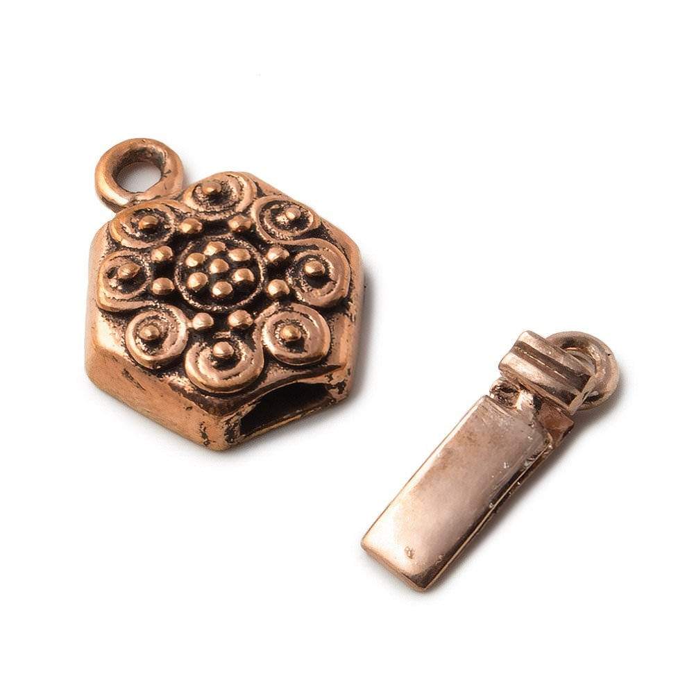 22x15mm Copper Hexagon Box Clasp with Floral Design